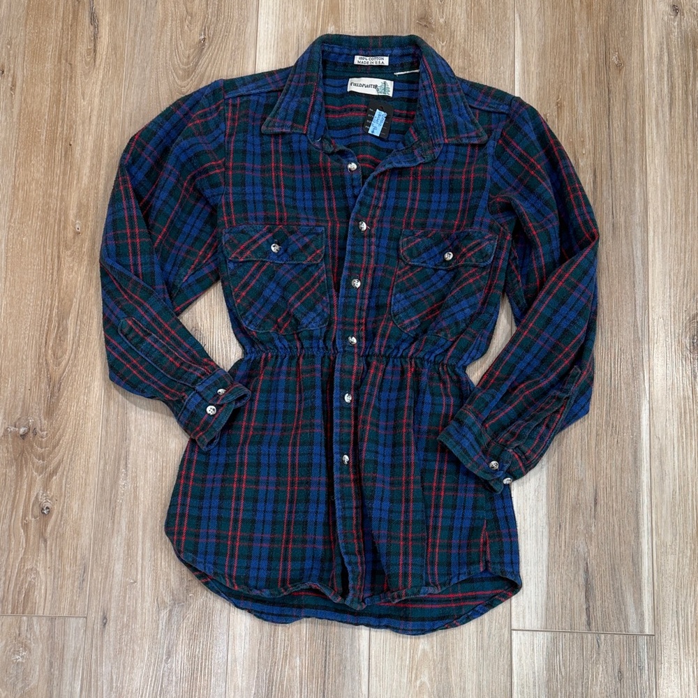 Vintage Field Master Plaid ButtonUp Cotton Flannel Shirt with Cinched Waistband